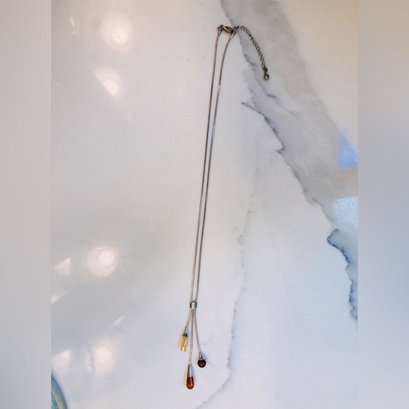 Sterling silver lariat necklace with amber beads - Picture 1 of 2